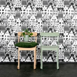 Bergen mustavalkoinen talotapetti Vallilalta